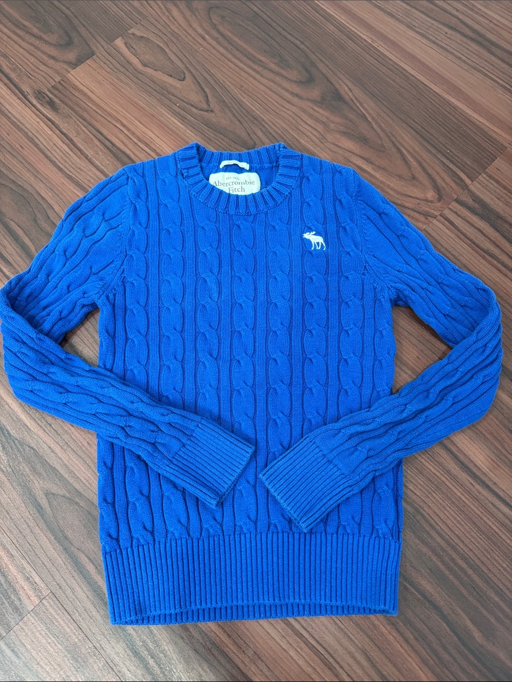 Abercrombie & Fitch Men's Bright Blue Cable Crewneck Sweater